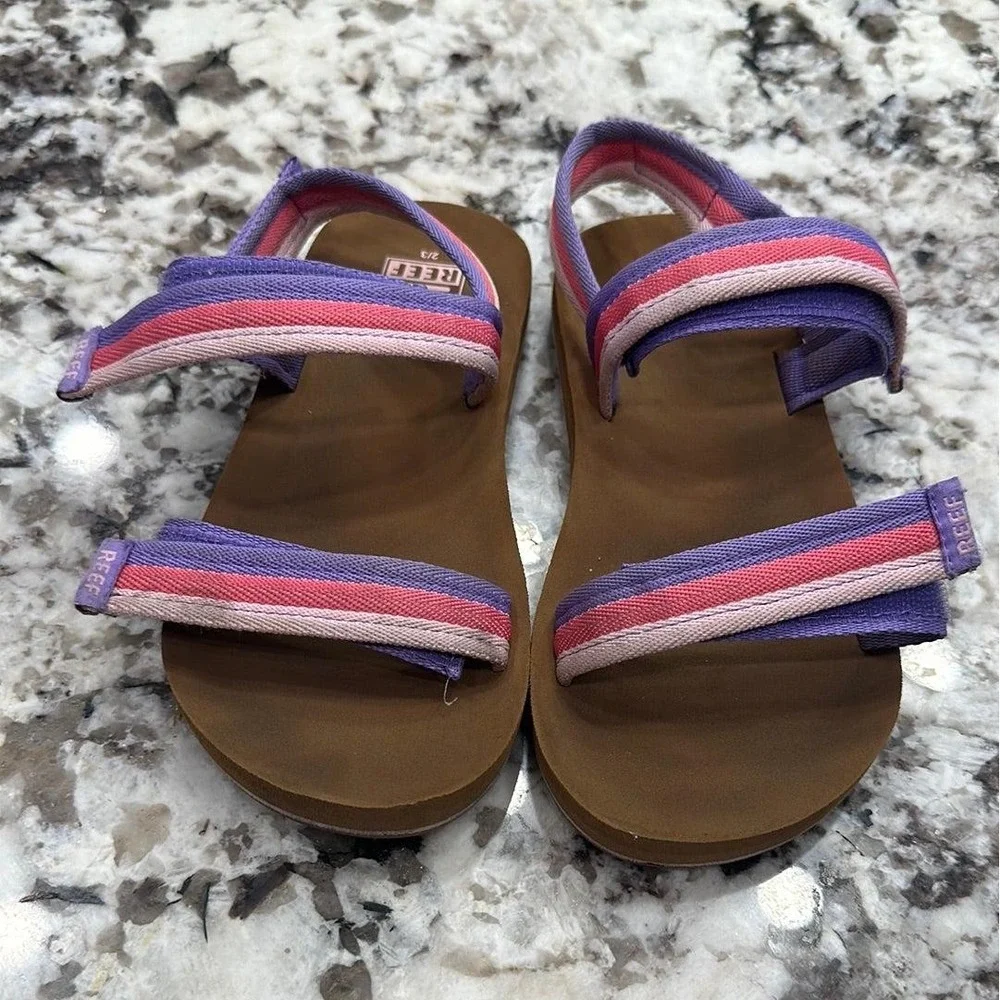 Reef Little Ahi Convertible Sandals Kids‎ Size 2/3 Purple Pink Striped GUC